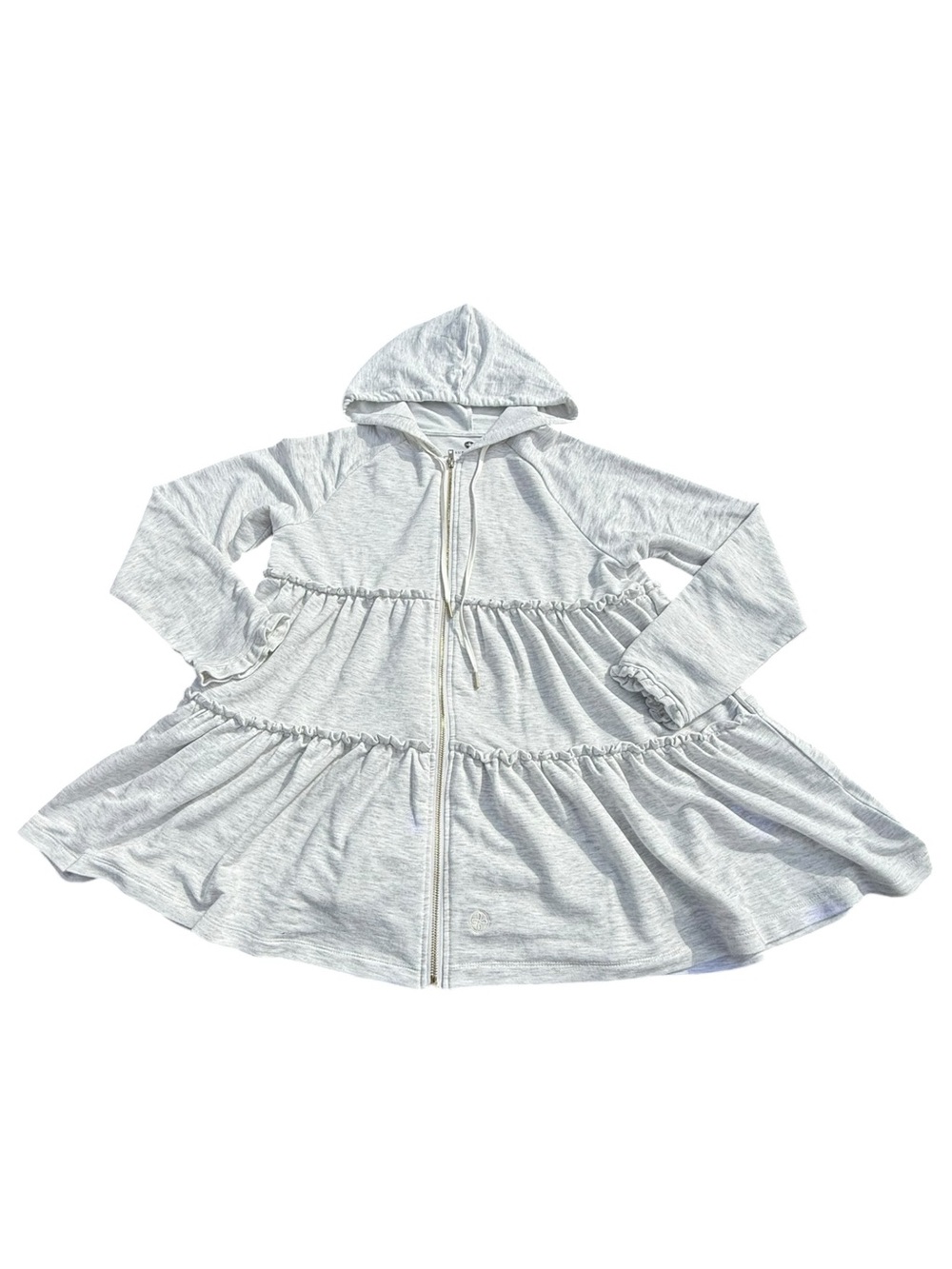 Lauren James Light Gray Tiered Ruffle Zip Hoodie Jacket M/L